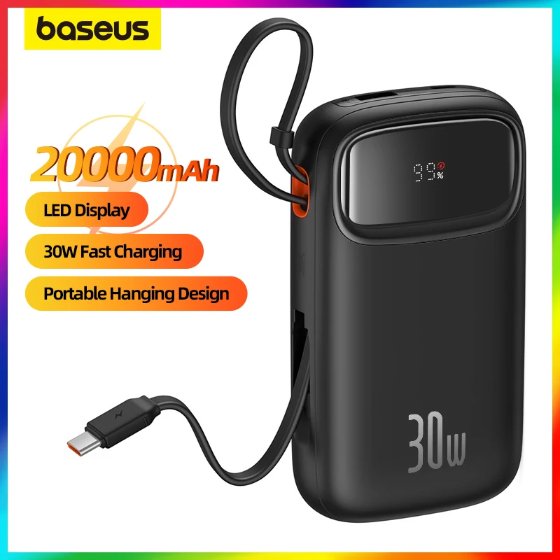 พาวเวอร์แบงค์ BASEUS 20000มิลลิแอมป์ต่อชั่วโมง30วัตต์ PD ชาร์จเร็วชาร์จแบตเตอรี่แบบพกพาสำหรับ iPhone 15 14 13 12 PRO MAX Xiaomi Samsung