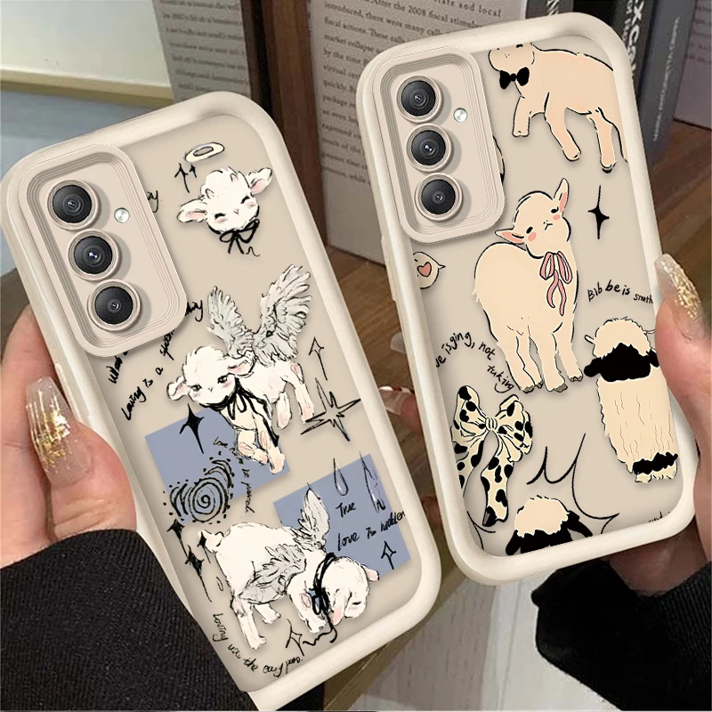 Cute Little Lamb Angel Sheep Case for Samsung Galaxy S25 S24 S23 Ultra S22 S21 Plus FE 5G A54 A34 A14 A73 A53 A33 5G Soft Phone