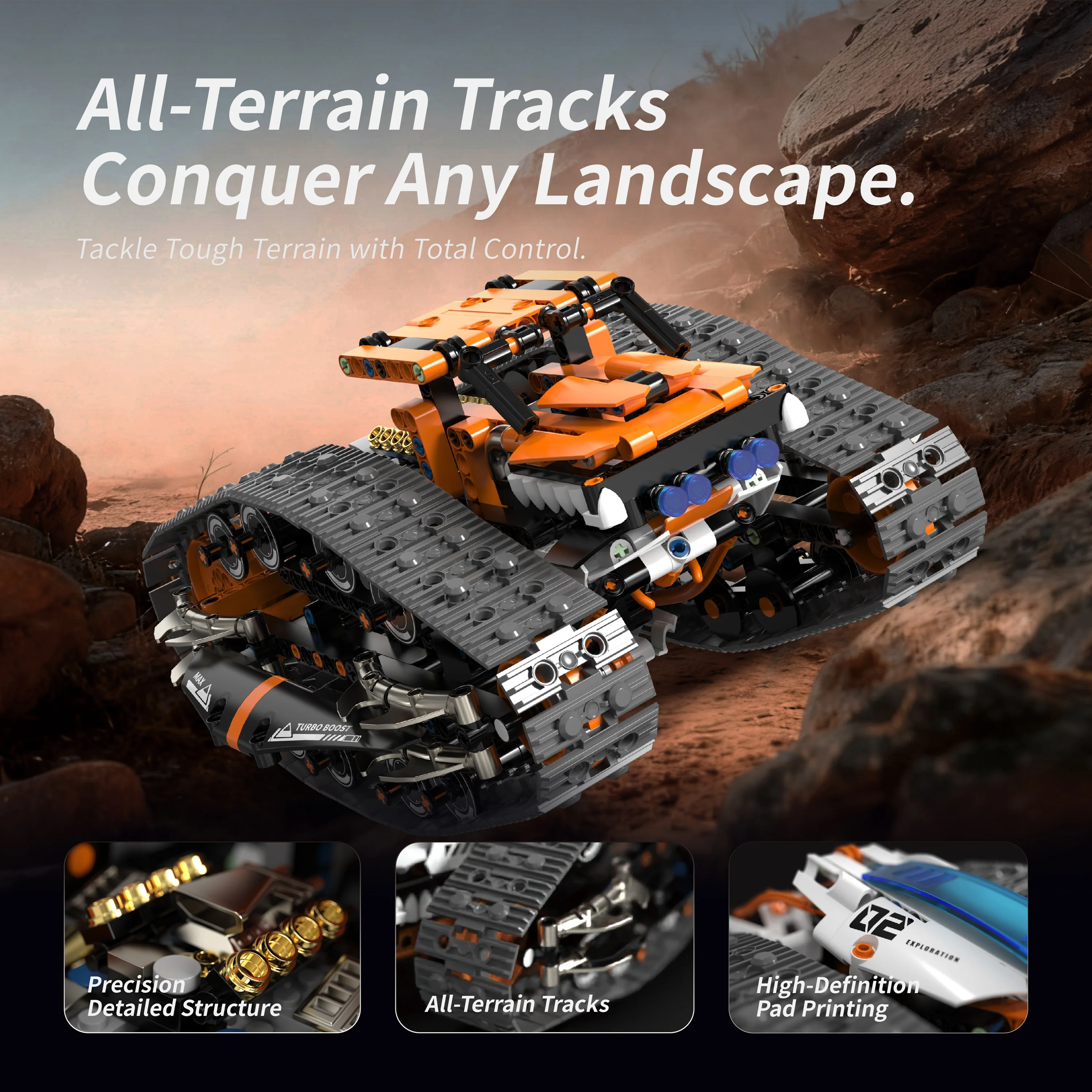 

Remote-controlled desert racing tracked vehicle building toy car model ornament building blocks gift for boys' birthdays.