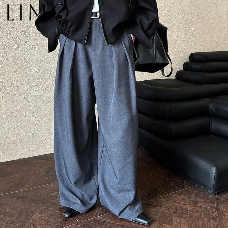 

LIMO Women's Pleated Wide Leg Pants Floor-Length Solid Color Casual Suit Loose Fit Elegant Chic Autumn 3 Seasons 2025 Fashion