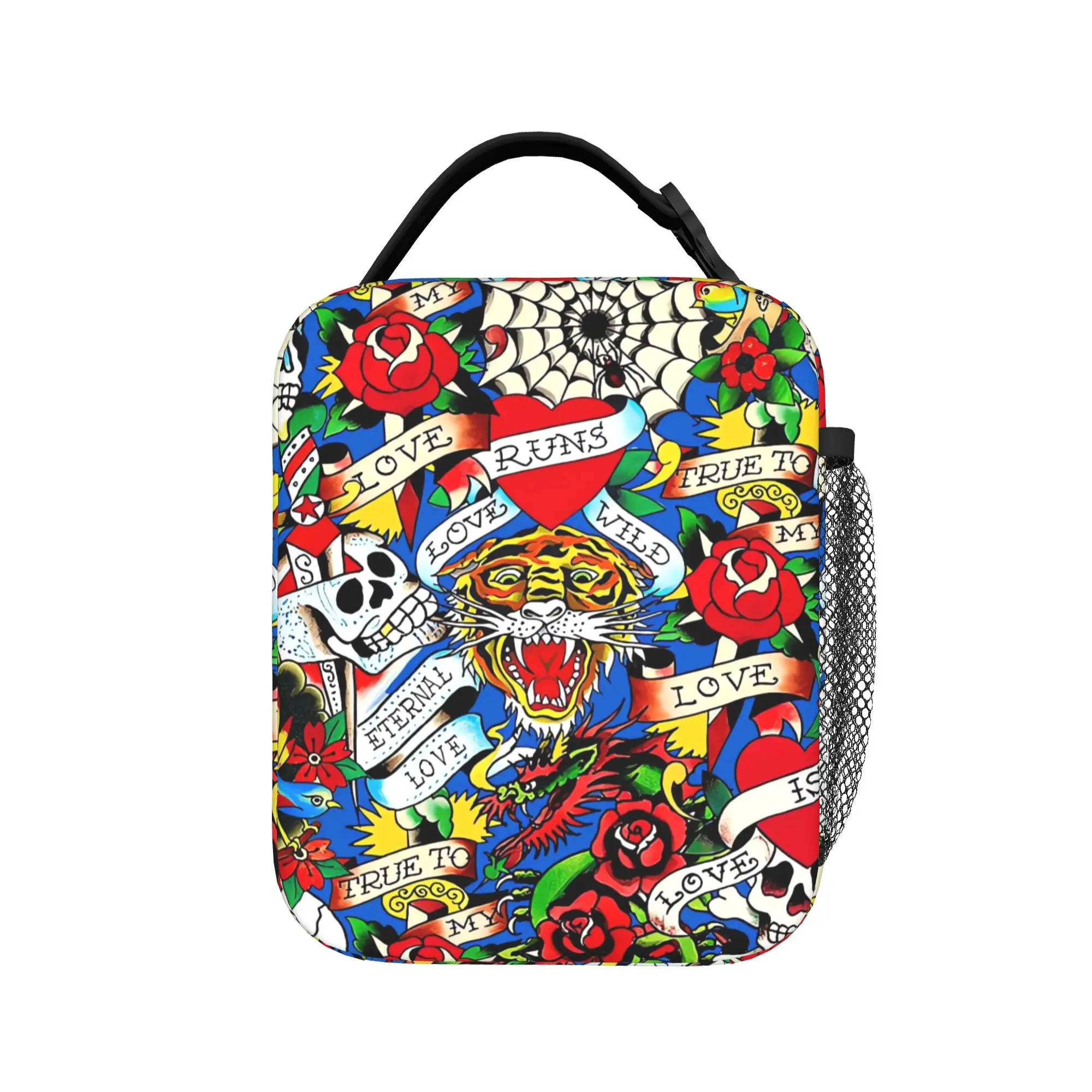 Lunch Bag Eded Hardys Casual Lunch Box For Men Office Portable Insulated Cooler Bag Oxford Graphic Thermal Lunch Bags