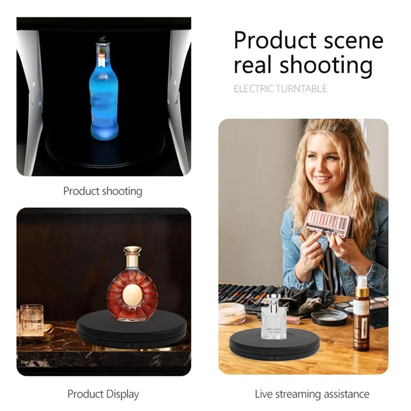 حامل عرض AT43-LED مقاس 10 بوصة، 360 درجة °   قرص دوار بمحرك مع أضواء، قاعدة دوارة كهربائية بسعة 22 رطلاً