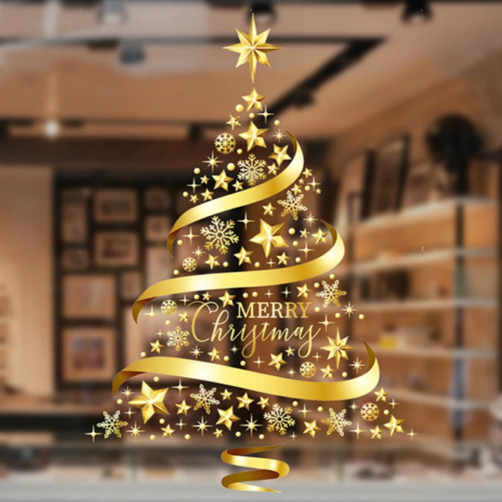1 مجموعة من 60-90 سنتيمتر الذهبي شجرة عيد الميلاد نافذة زجاج نافذة ملصقات لعيد الميلاد السنة الجديدة الشتاء هدايا ديكور المنزل الطرف