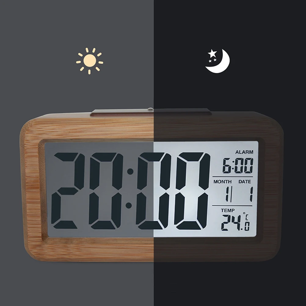 

Solid Wood Electronic Clock Wooden Digital Alarm Clocks Unique Desk Modern Wall Bamboo