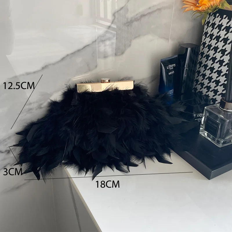 Women\'s Luxury Banquet Evening Bags Clutches Fashion Soft Feather Tassel Purses With Chain Shoulder Crossbody Bags Party Clutch