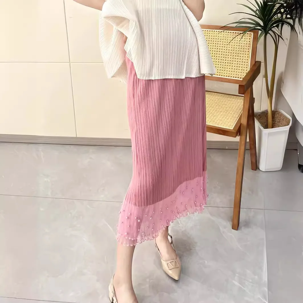 Pleats Solid Color Pleated Elegant Bustier Female 2024 Spring Summer New Elastic Waist Fashion Thin High Waist Temperament Skirt