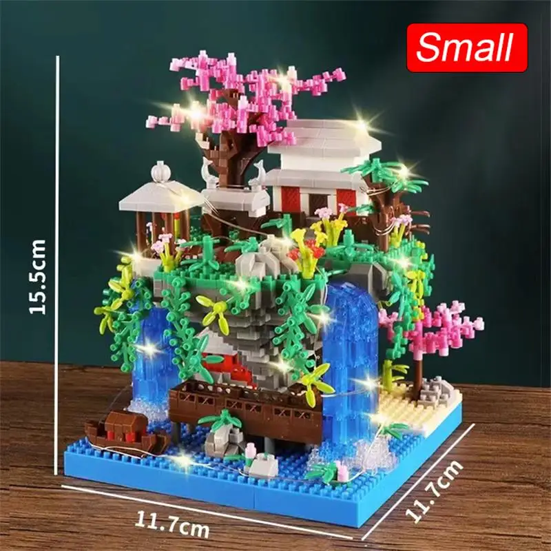 Building Blocks 3D Tree House Ancient Assembly Puzzle Architecture Fairyland Peach Blossoms Pool Model Educational Toys