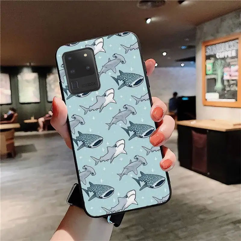 Lovebay Cute Shark Pattern Letters Phone Case for Samsung S20 lite S21 S10 S9 plus for Redmi Note8 9pro for Huawei Y6 cover