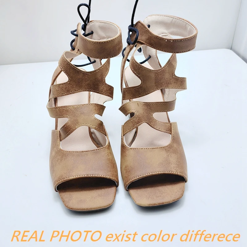 ORCHA LISA Fashion Female Sandals Square Toe Block High Heels 7.5cm Ankle Strap Lace Plus Size 49 50 Sexy Daily Women Shoes