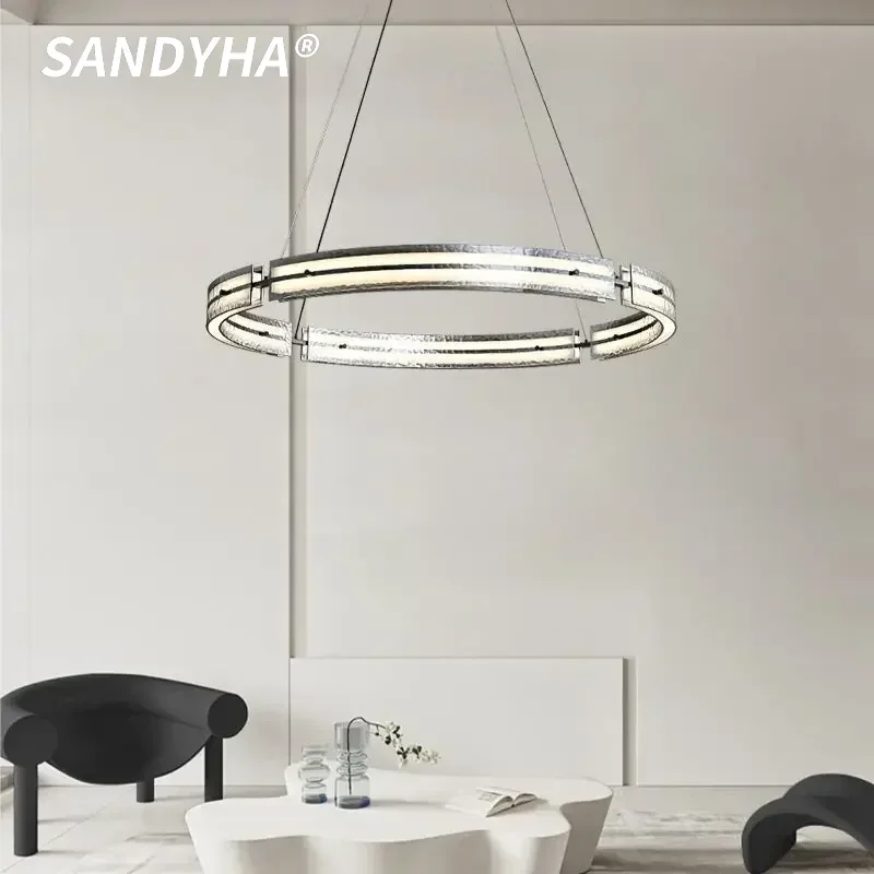 

SANDYHA Italian Minimalist Pendant Lights Circular Ring Design Hanging Chandelier for Living Room Dining Table Lighting Fixtures