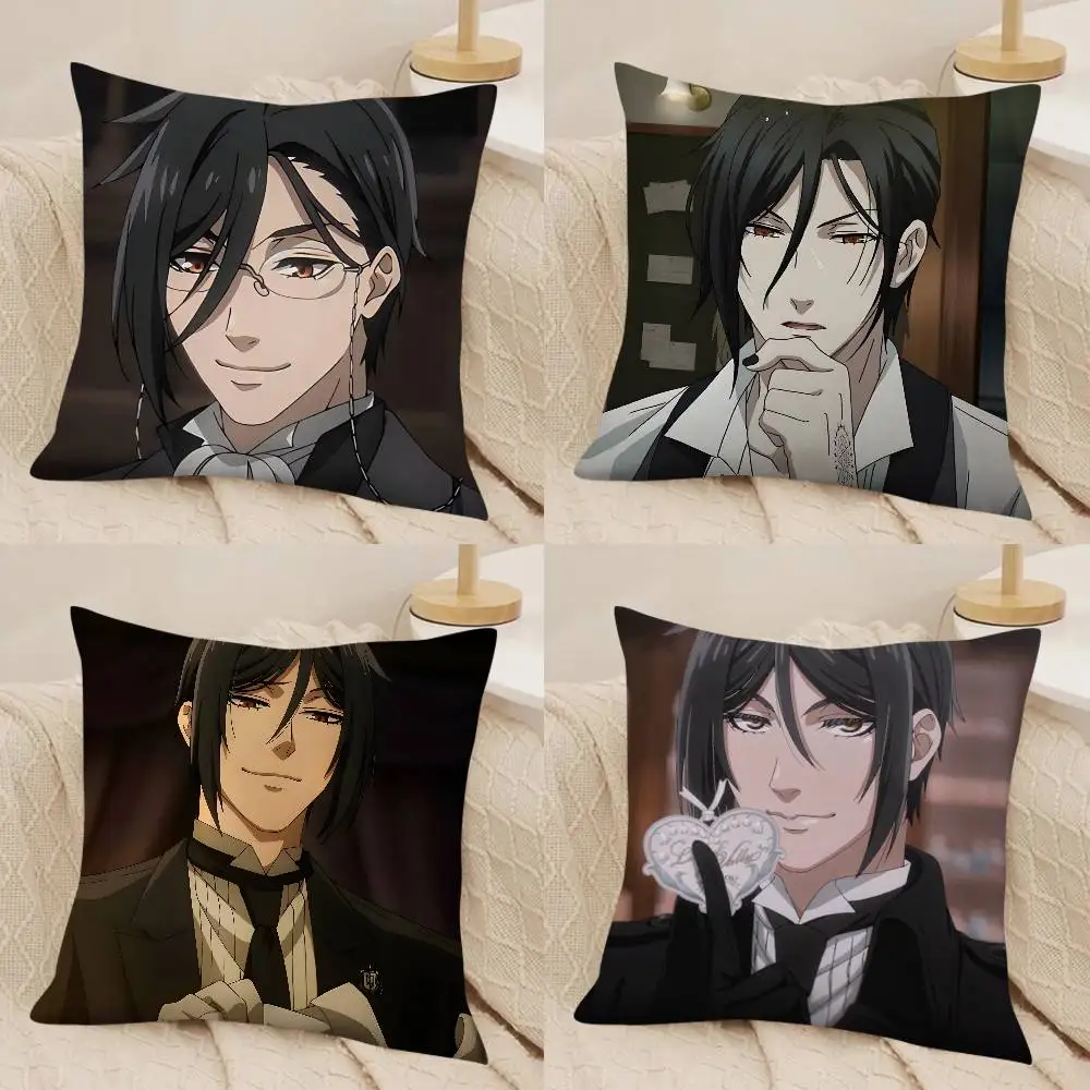 1 Stück Black Butler Sebastian Mikaellis Kissenbezug, modischer quadratischer Kissenbezug für Schlafzimmer, Sofa, Zimmer, Ins-Dekoration, Freizeit