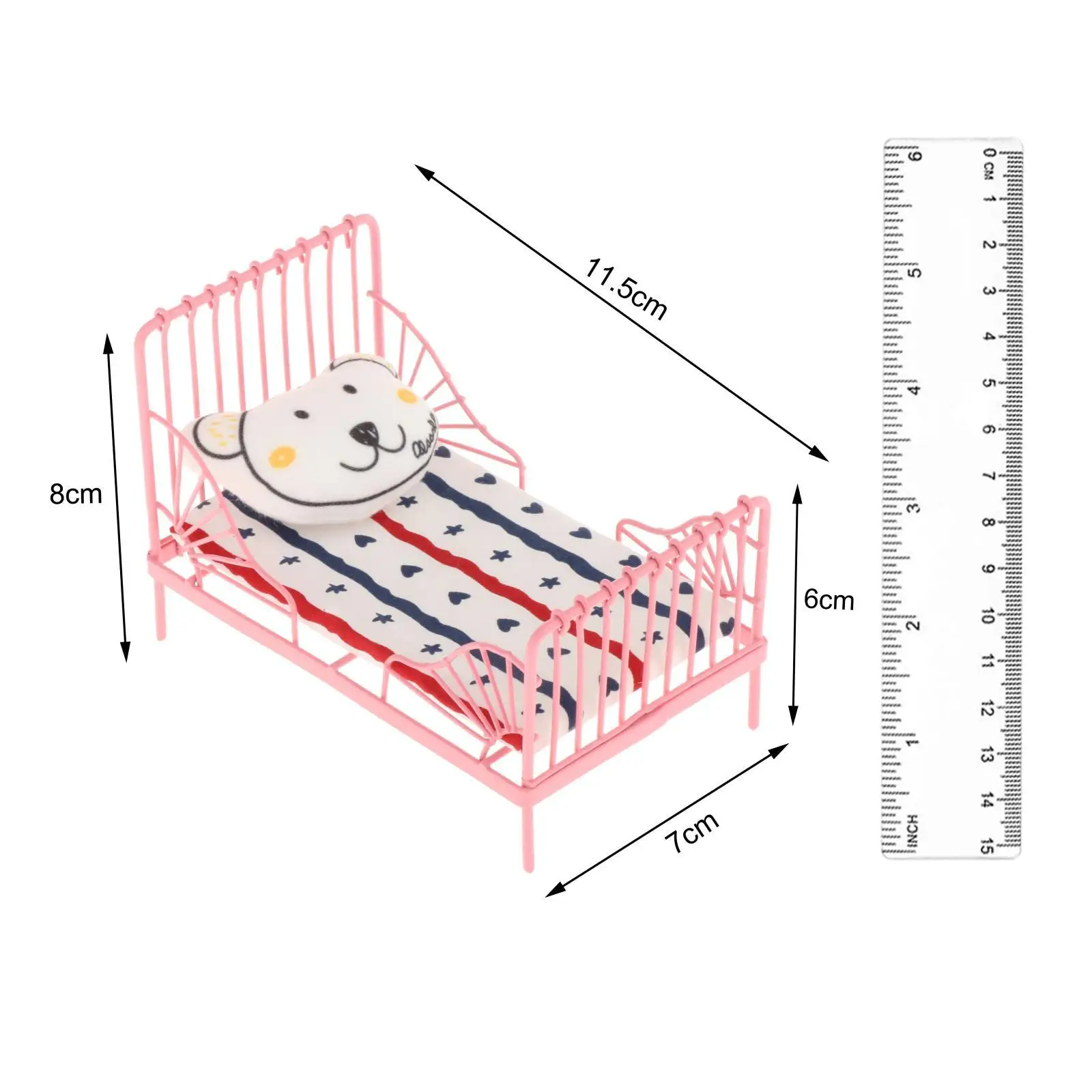 1/12 Scale Miniature Bed, 1/12 Mini Dollhouse Furniture Bed Little Flower:12 Dollhouse Small Single Bed for Children Room,