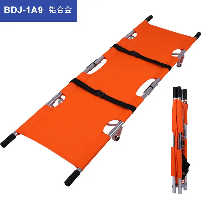 Stretcher hospital home first aid thickened aluminum alloy folding two-fold pulley fire rescue four wheels