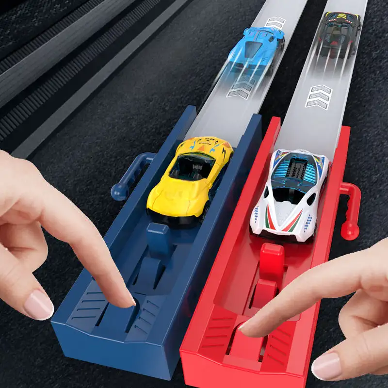 Zestaw torów kolejowych z torami wyścigowymi, zabawka, pojazd, samochód ze stopu, samochód na katapulty dla dzieci, gra konkurencyjna dla dzieci, zabawka na Boże Narodzenie