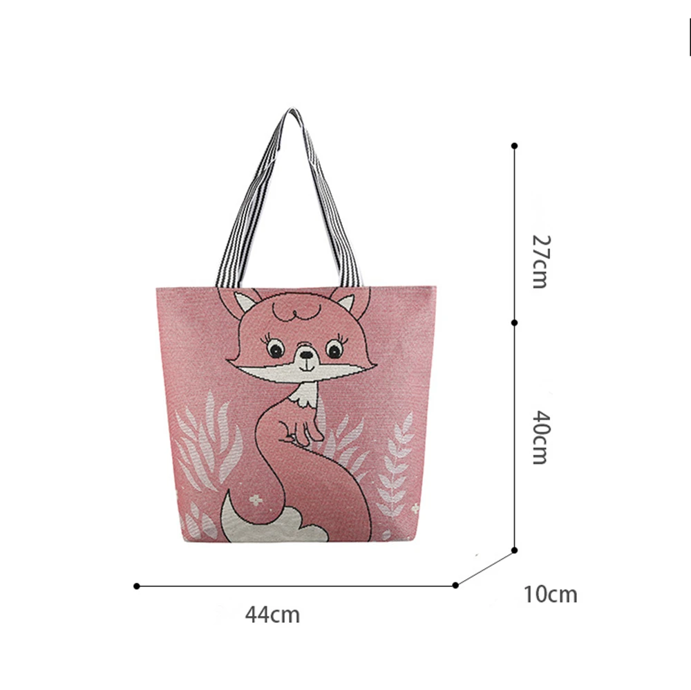 Bolso de compras de animales de dibujos animados de Corea para mujer, bolso grande de hombro ecológico de gran capacidad, bolso de libro de lona bordado a la moda para niñas