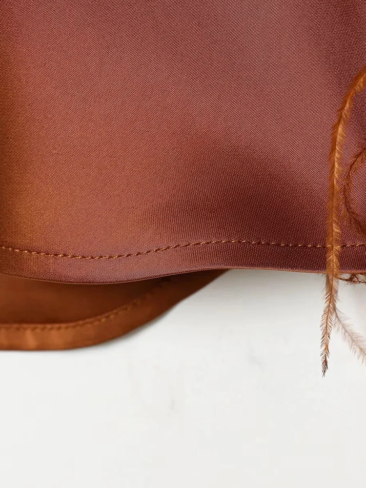 المرأة ريشة المرقعة الساتان شيك قمصان للنساء واحدة الصدر فضفاضة طويلة الأكمام قميص الإناث عادية الربيع مكتب القمم