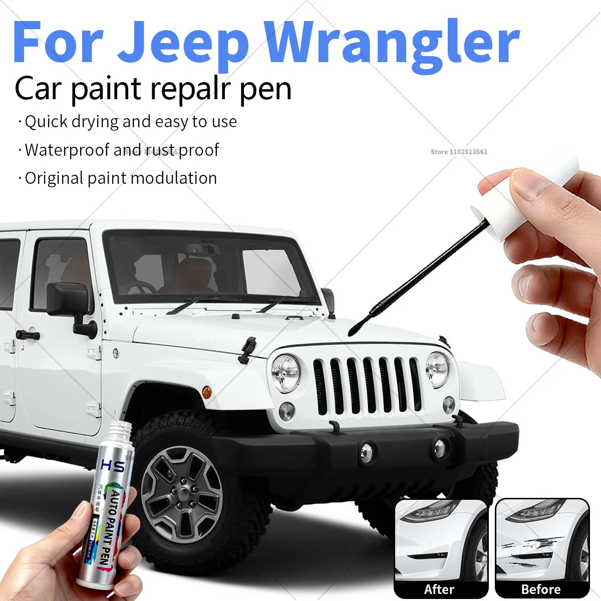 

Ручка для ремонта автомобильной краски для Jeep Wrangler Touch Up, средство для удаления царапин, автоаксессуары «сделай сам», черный, белый, синий, красный, зеленый, оранжевый, серый