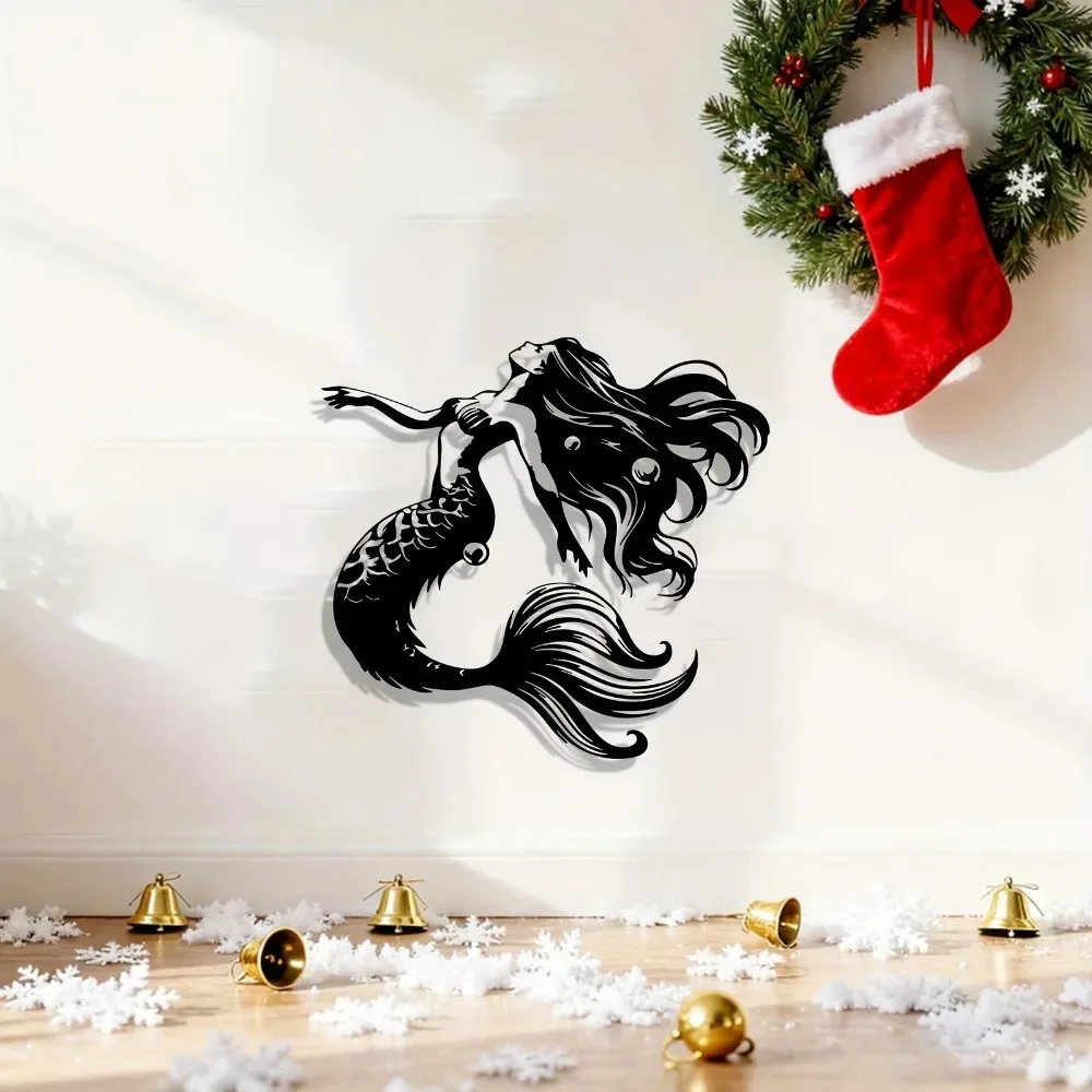 Modern Mermaid Metal Wall Art Shimmering Tail Iron Sculpture Ocean Home Decor