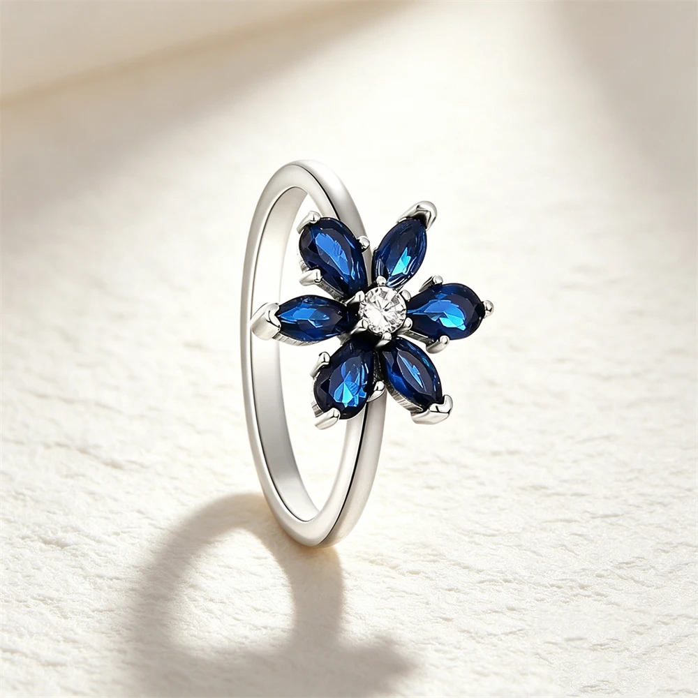 Women's 925 Silver Pink Blue Butterfly Love Ring