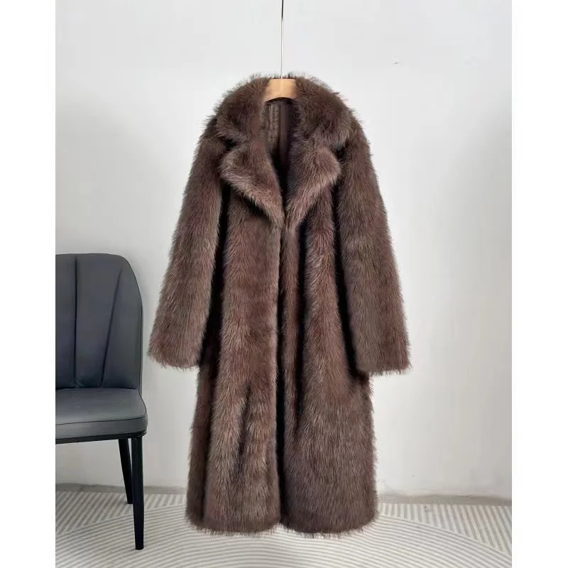 

Luxury Long Fake Fur Coat Woman Clothes Warm Faux Fox Fur Jacket Long Sleeve Artificial Fox Fur Female Coats Winter Outerwears
