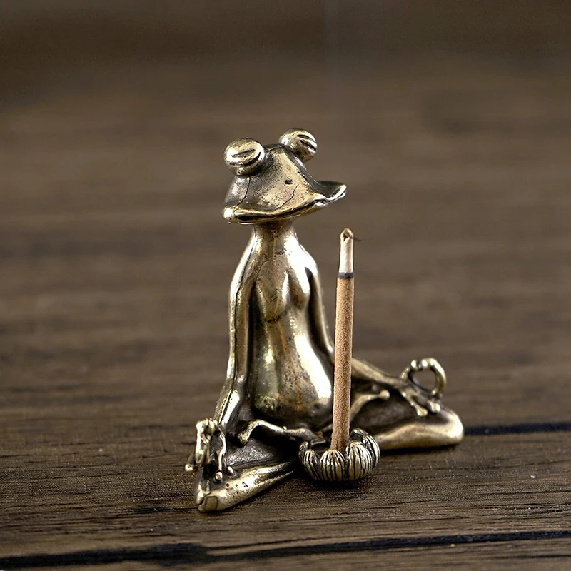 Retro Copperware Incense Socket Zen-style Frog Ornaments Solid Pure Copper Frog Tea Pet Incense Holder Ornaments