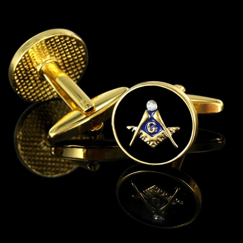 New Retro French Cufflinks Men\'s Banquet Suit Shirts Accessories Personality Round Crystal Masonic Cuff Links Gifts for Men
