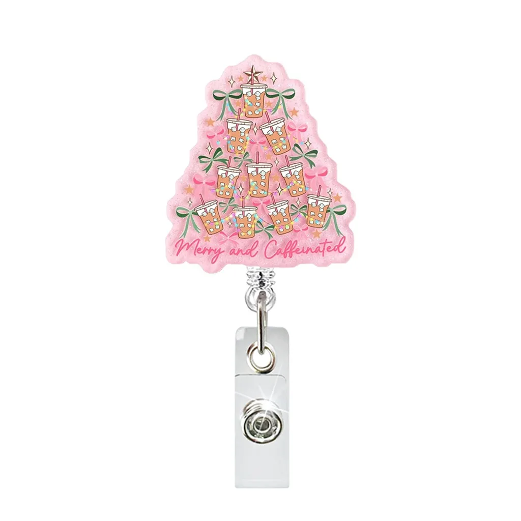 Acrylic Badge Holder Acrylic Christmas Id Holder Christmas Badge Reel Retractable Festive Badge Reel For Friends Holiday Gift