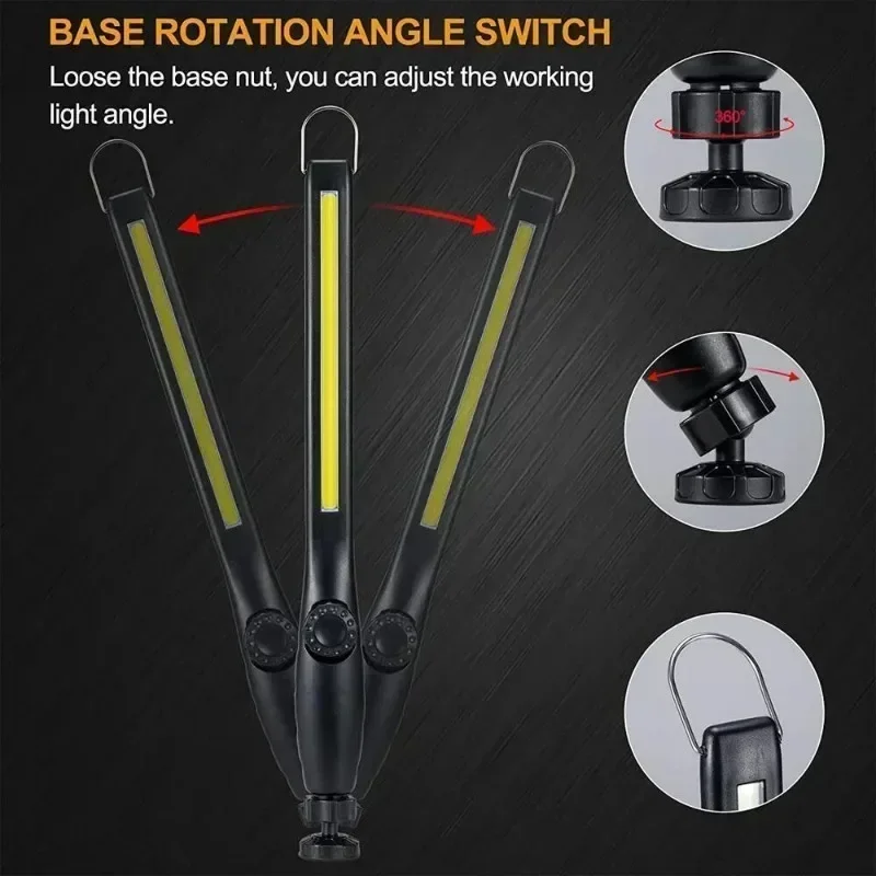 Linterna LED magnética de trabajo, gancho de antorcha recargable por USB, portátil, luz de inspección, lámpara de reparación de automóviles y acampada, 1/2/4 Uds.