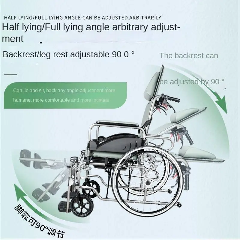 Paralyzed Elderly Multi Functional Foldable Toilet Chair Portable Reclinable Angle Adjustable High Backrest Walking Aid