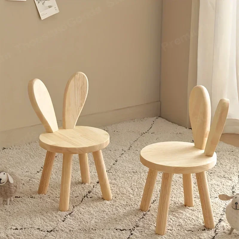 Creative Small Board Stool, Cute Rabbit Ears Solid Wood Small Stool, Decorative Stool children chair