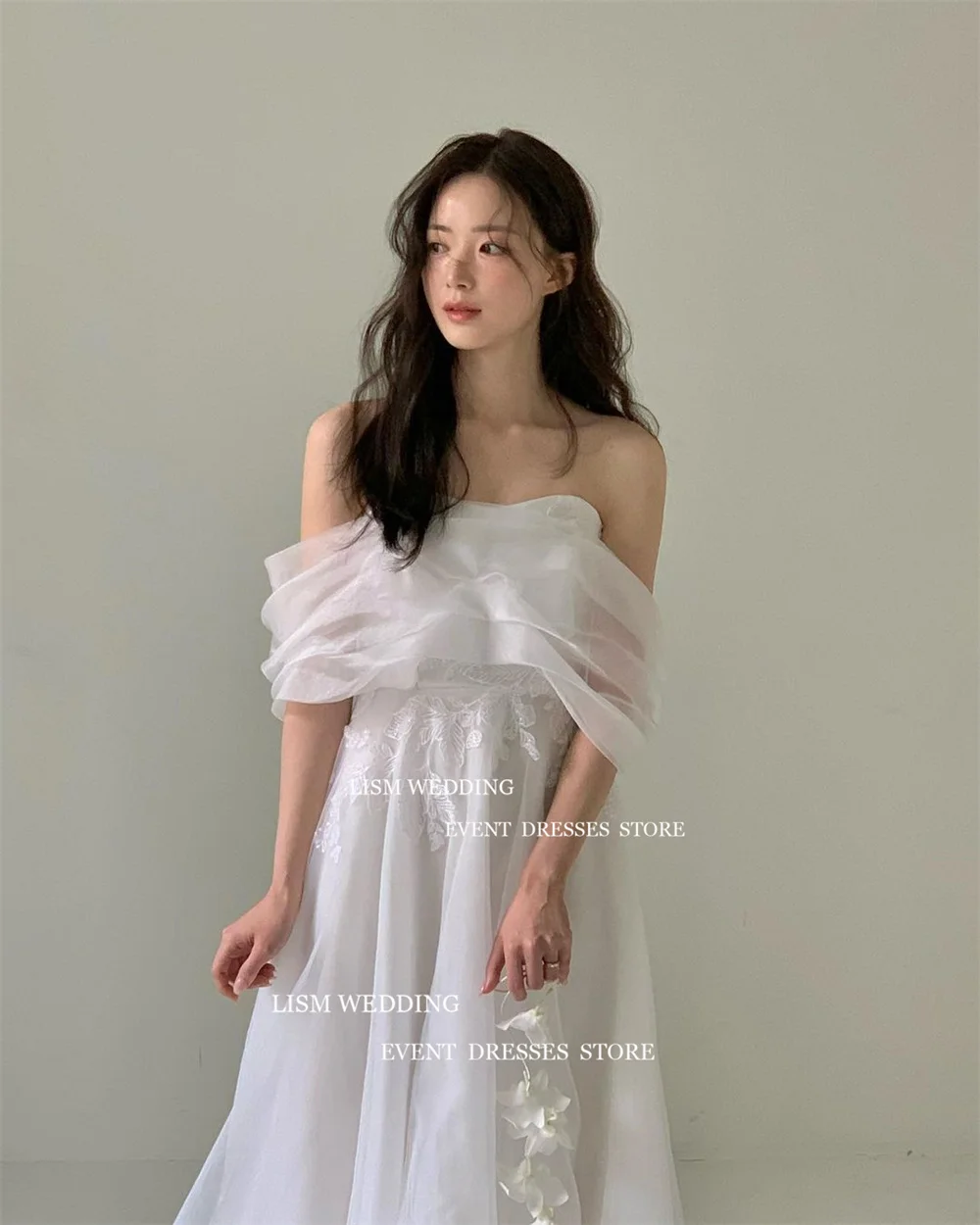 LISM Sweethert Korea Wedding Dresses A-Line Off Shoulder Wedding Photos Shoot Pleats Lace Bridal Gowns For Korean Lady 2024