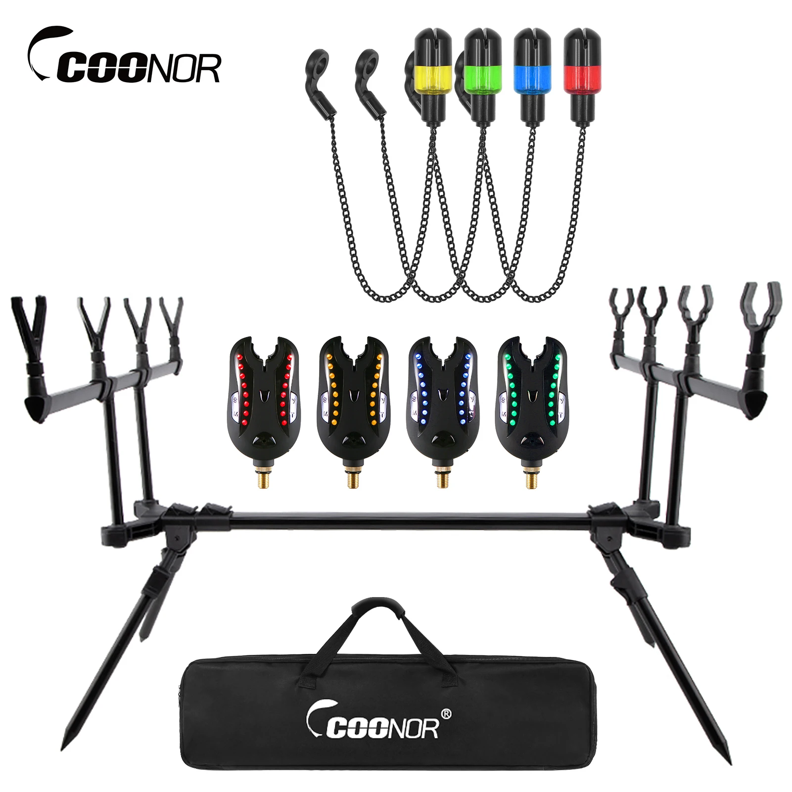 

Coonor Fishing Rod Holder Adjustable Retractable Carp Fishing Rod Stand with LED Bite Alarms Swingers for Fishing Fishing Goods