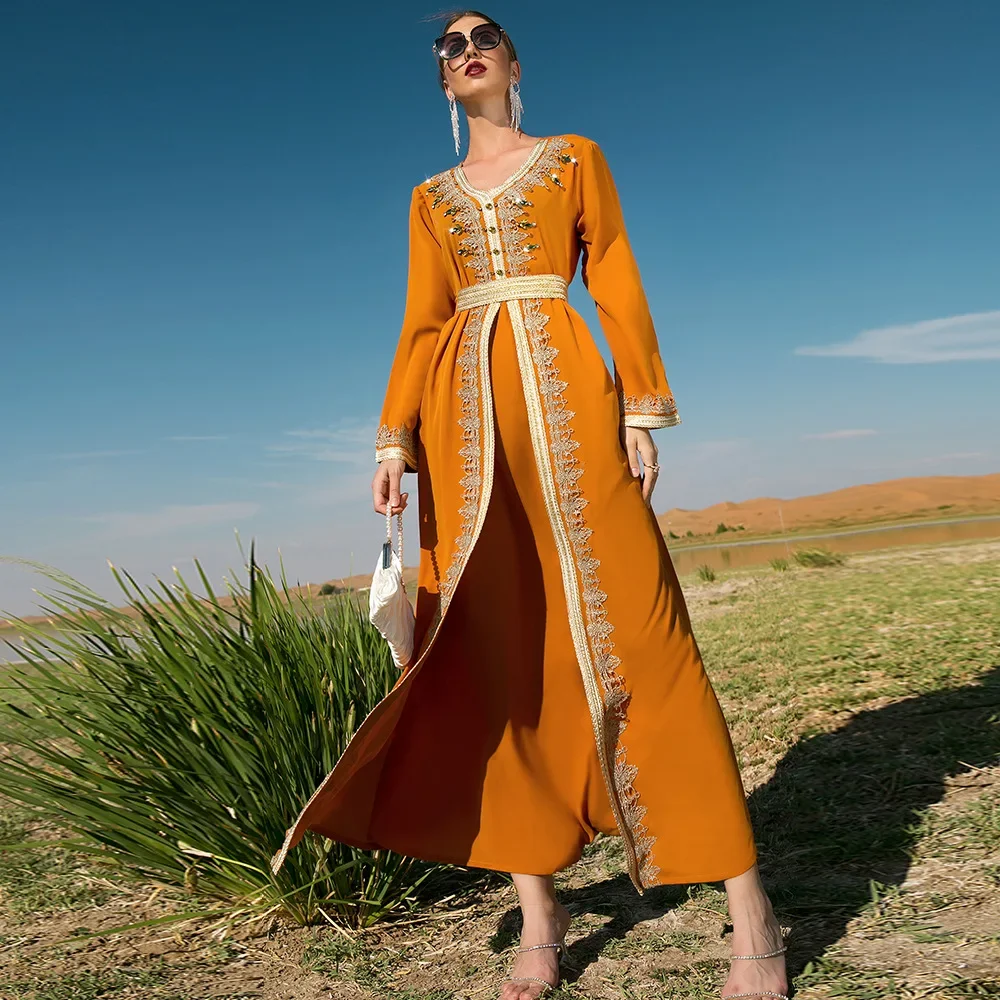 Nouveaux diamants Abaya Robe de soirée Robe de soirée broderie Robe femmes musulmanes dubaï caftan Eid Ramadan Islam Jalabiya marocain Caftan