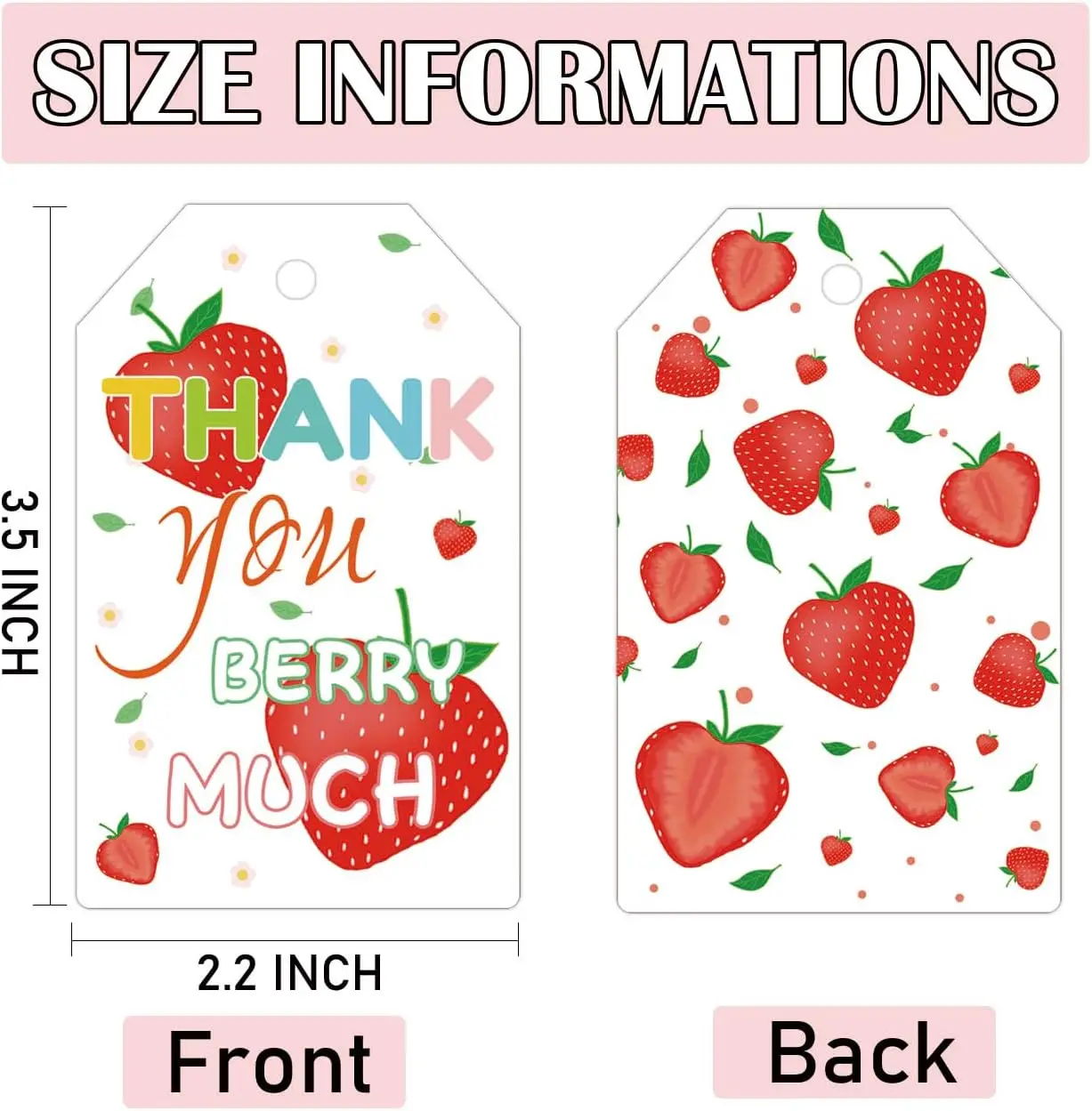 Generic Strawberry Thank You Berry Much Tag with String 2.2 * 3.5 inch Sweet Strawberry Themed Birthday Presents Tags Card 50Pcs