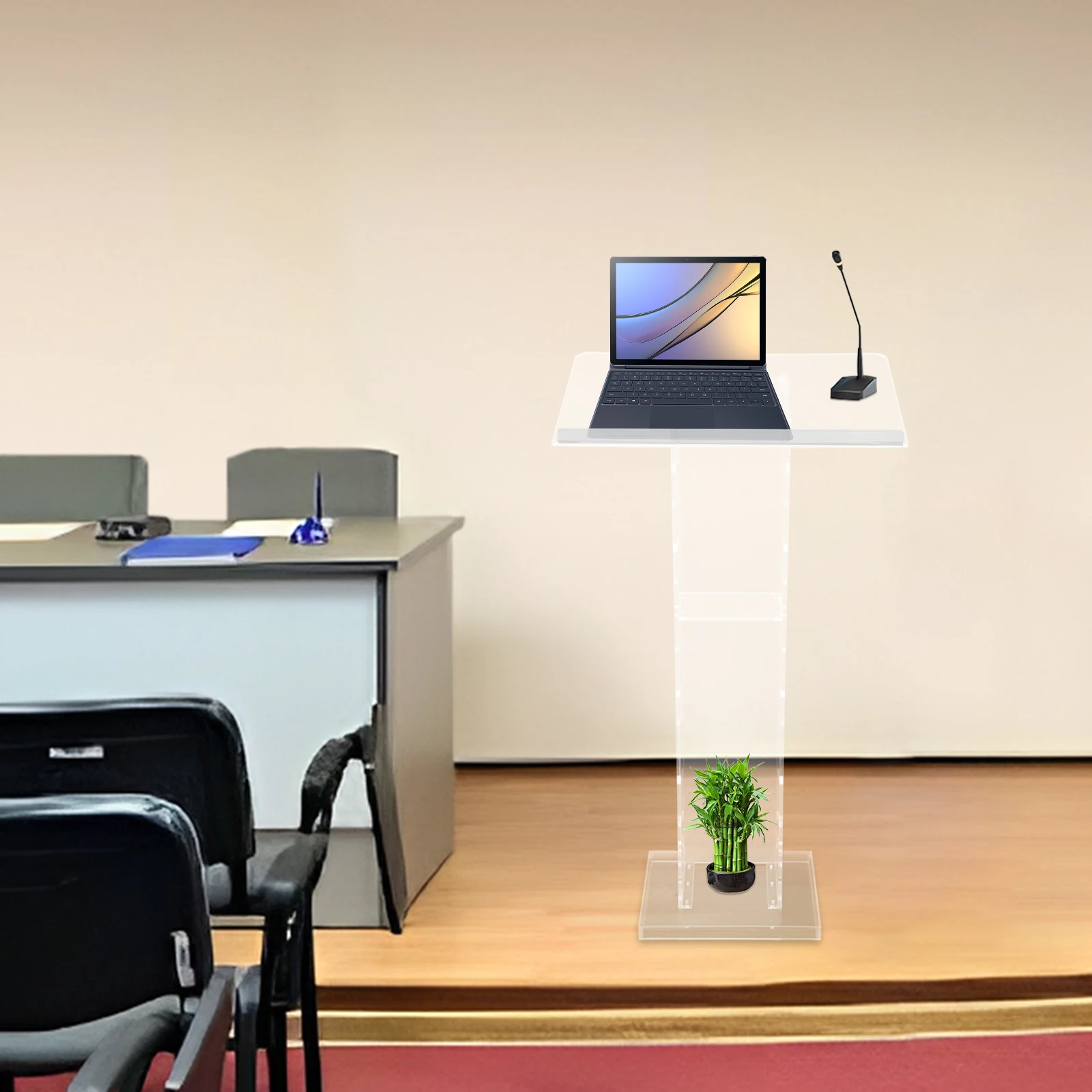 Acrylic Podium Clear Podium Lectern Stand with Wide Reading Surface and Storage Shelf for Schools Churches Press Conferences