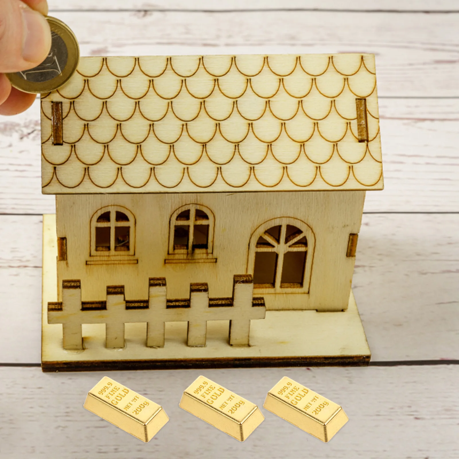 10Pcs Simulated Model House Toys Tiny Miniature Small Gold Bars Model Miniature Layout Gold Bars Hollow