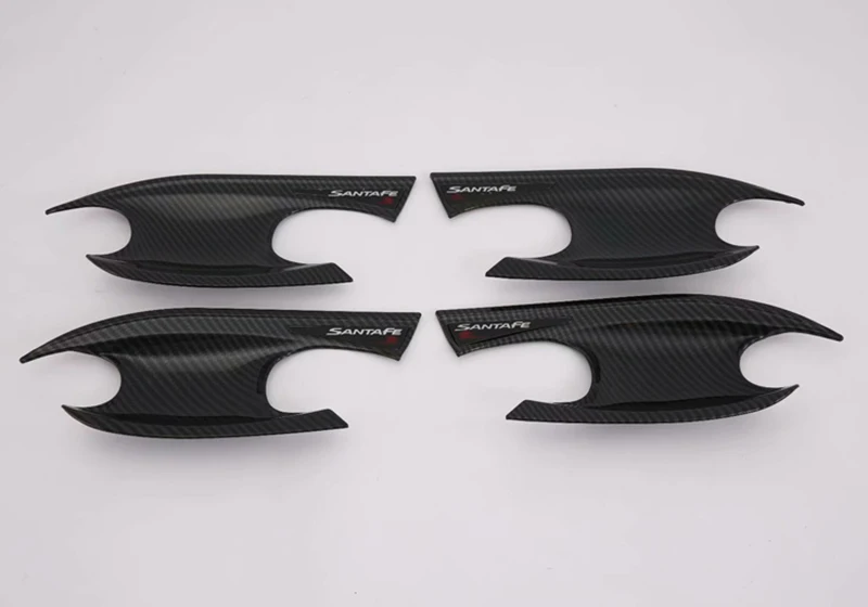 For Hyundai Santa Fe 2019 2020 2021 Carbon Fiber Style Door Handle Bowl Cover Cup Cavity Trim Insert Catch Molding