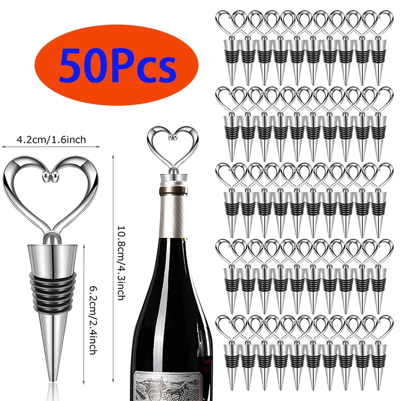 

50Pcs Love Heart Wine Stopper Creative Wedding Gift Stopper For Baby Shower Wedding Souvenir Birthday Guests Gift