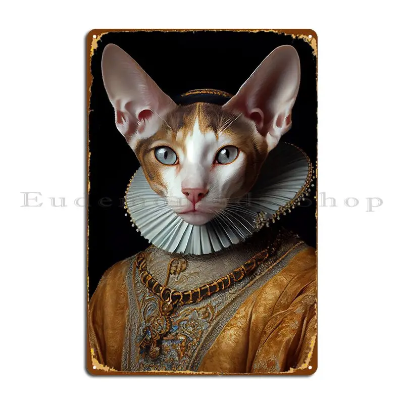 Cornish Rex Queen Cat Breed Portrait Royal Renaissance Animal Painting Metal Signs Design Pub Plates Retro Tin Sign Poster