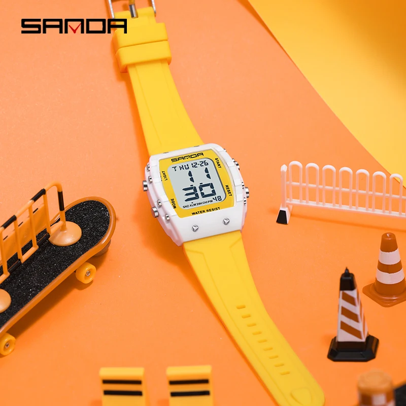 SANDA 2175 reloj electrónico multifunción para estudiantes al aire libre, reloj de pulsera deportivo a la moda, relojes digitales informales impermeables para hombres y mujeres