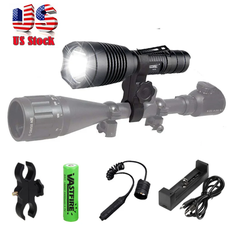 

350yards Green Predator Light LED Tactical Flashlight Zoom Focus Adjustable Torch For Hunting Fishing Coyote Hog Varmint
