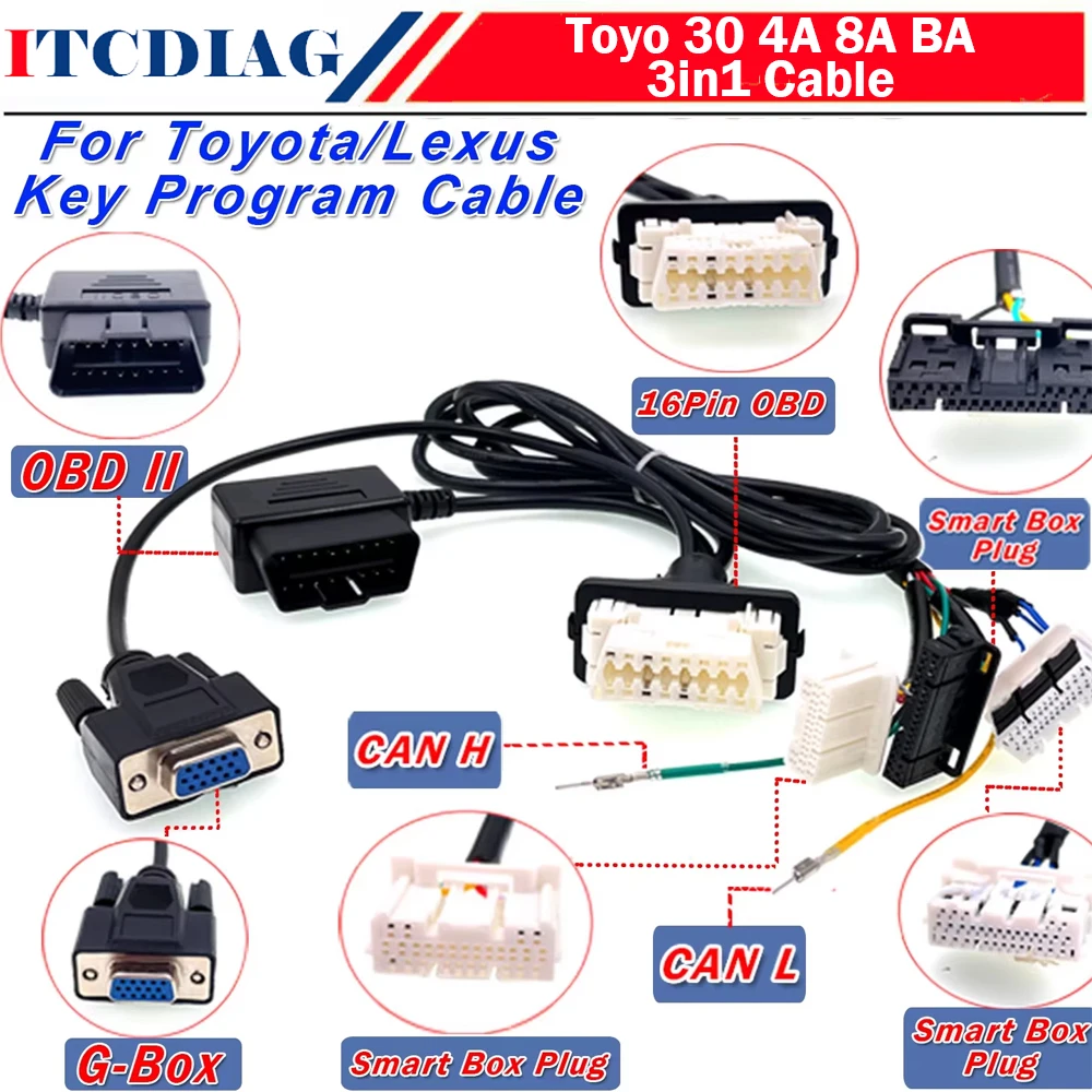 

Toyo 30 Кабель 4A 8A BA 3 в 1 соединитель кабель для смарт-ключей 16Pin OBD кабель для OBDSTAR K518 Xhorse ключ инструмент плюс для Toyota / Lexus