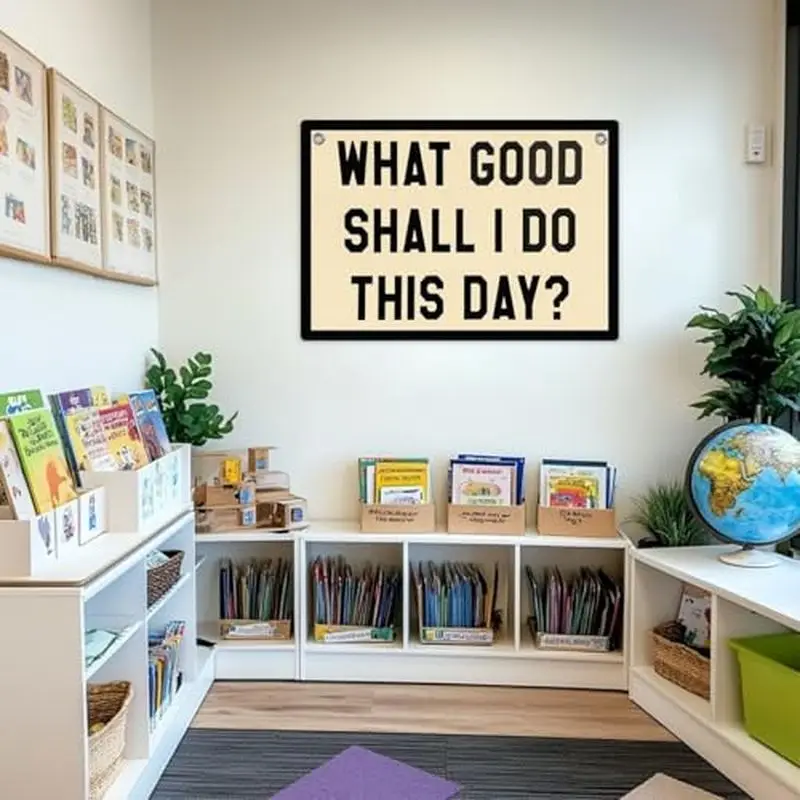 VIKAMA What Good Shall I Do This Day Quote Wall Tapestry Beige Black Frame Bold Text Classroom Teacher Motivational Bedroom Soft