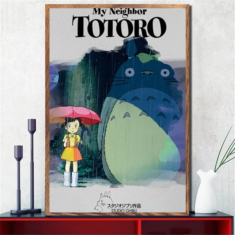 Anime Cute Cartoon Totoro on The Wall Art Posters and Prints Canvas Painting Wall Art Pictures for Living Room Home Decoration