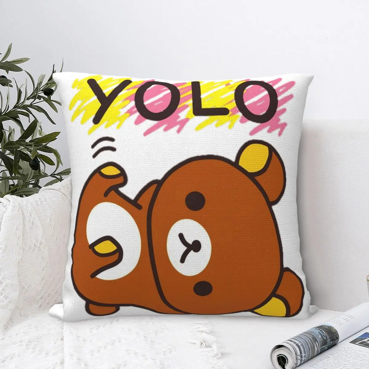 

Наволочки Rilakkuma YOLO из полиэстера для кровати автомобиля, мультяшный чехол для подушки, креативное украшение для дома, декоративная подушка, искусственная подушка 40*40