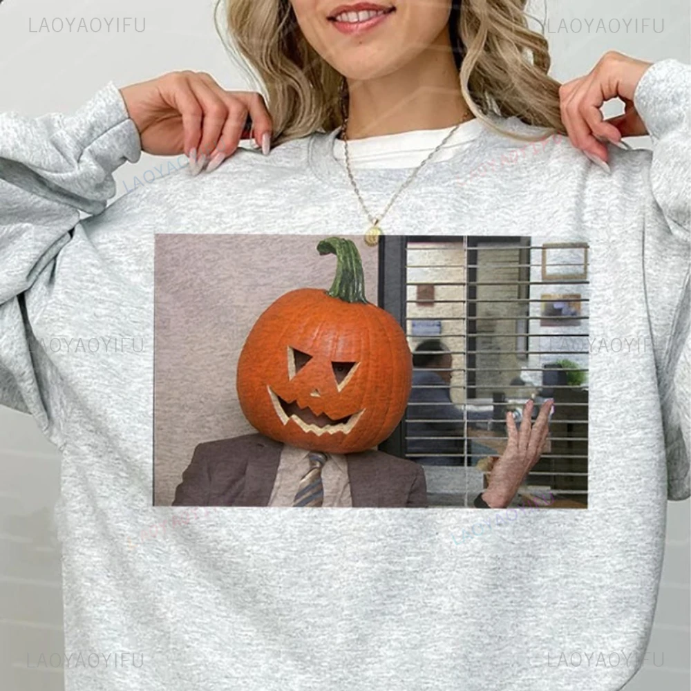 

Толстовка с рисунком головы тыквы для офиса, Хэллоуина, для женщин и мужчин, винтажный модный повседневный уличный пуловер на День всех святых
