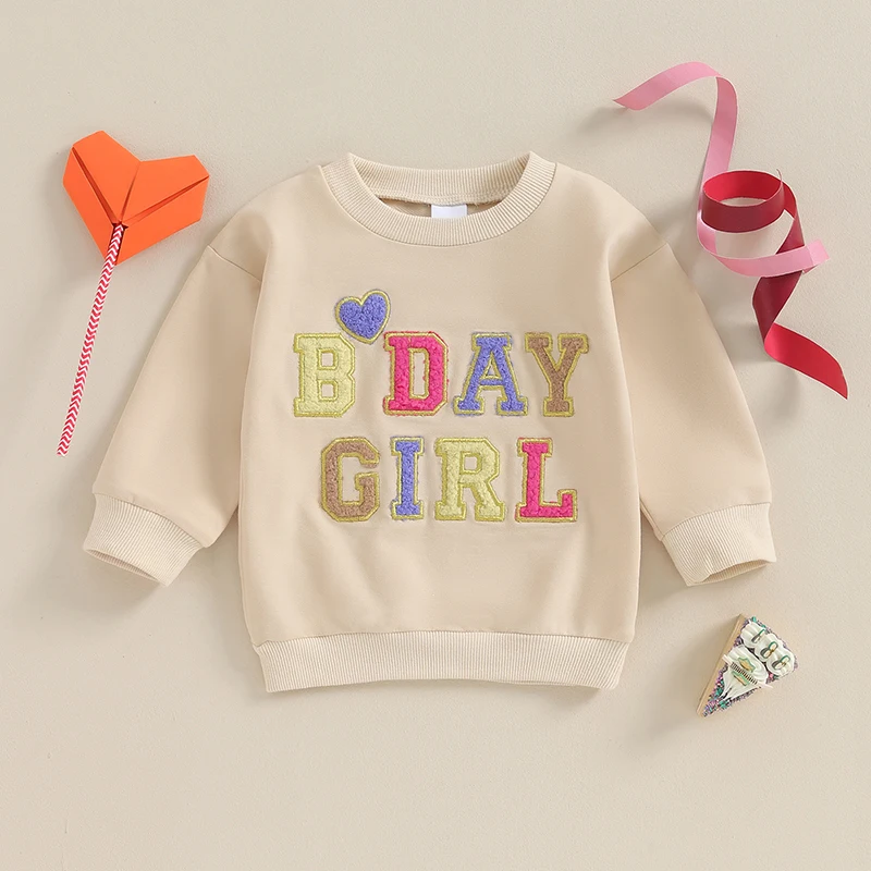 

Birthday Shirt for Toddler Baby Boy Girl Cute Letter Embroidery Sweatshirt Long Sleeve Crewneck Tops Birthday Outfit