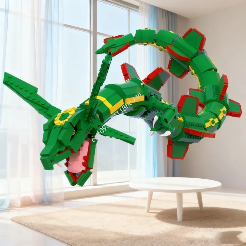 

1417pcs MOC Pokemon Rayquaza Creatored Model Building blocks Architecture Christmas gift DIY toys creative Brick Kids Birthday