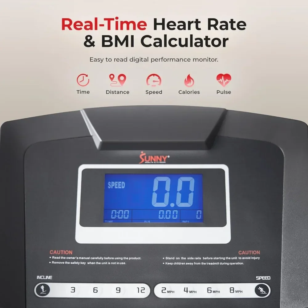 آلة حاسبة BMI وأجهزة استشعار النبض مع جهاز المشي الاختياري بتطبيق SunnyFit ، جهاز المشي الممتاز القابل للطي مع انحدار تلقائي