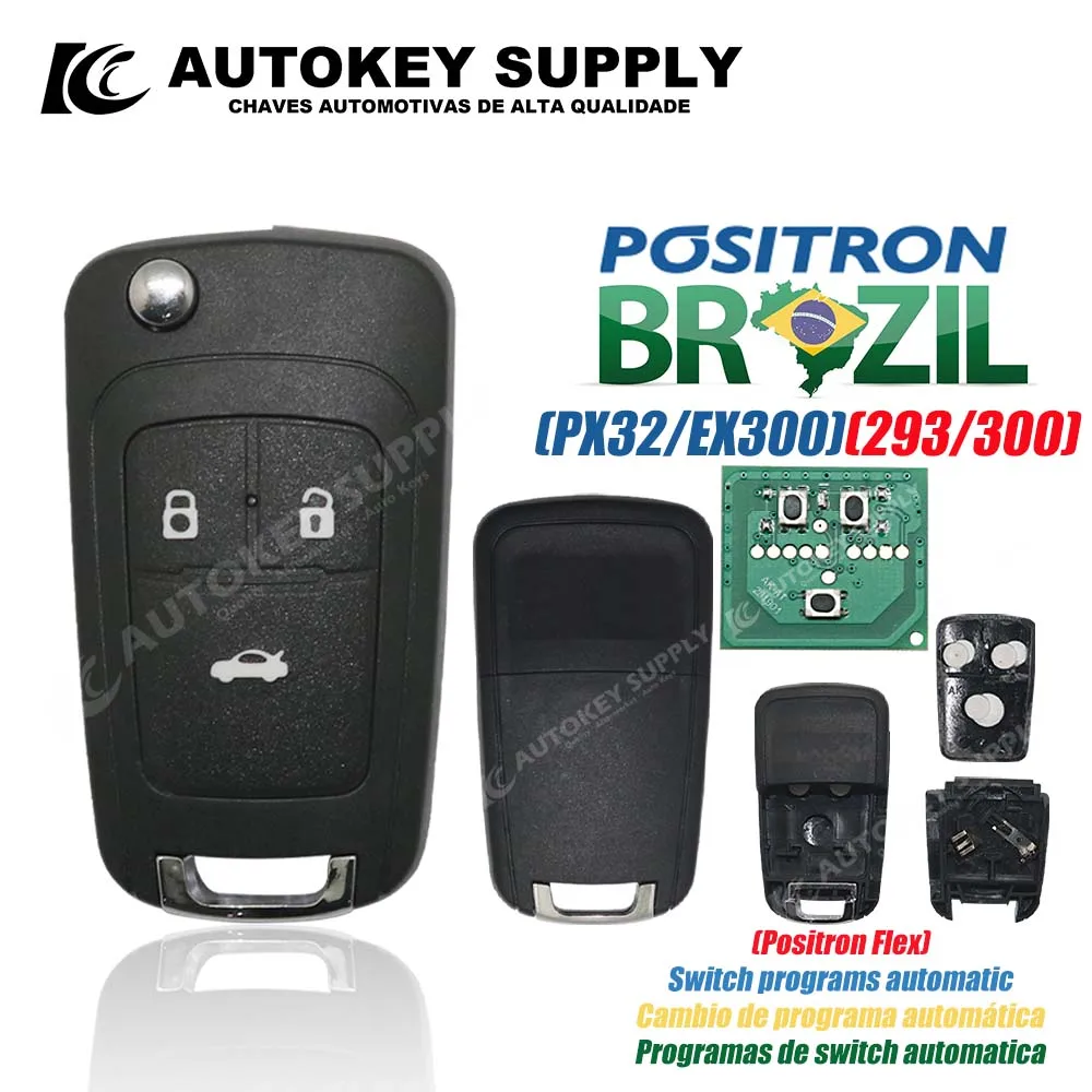 Autokeysupply AKBPCP116AT Double program  (293/300) Burglar Alarm 3 Button Control With Battery Clip For Brazil Positron Flex